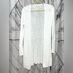 Eileen Fisher Ribbed Button Down Long Duster Cardigan Beige Sz XL organic Linen